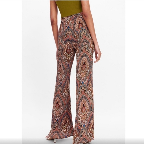 Zara Flare Brown Paisley Printed Pants Size Small Stretch Waist Size Small - Picture 4 of 16